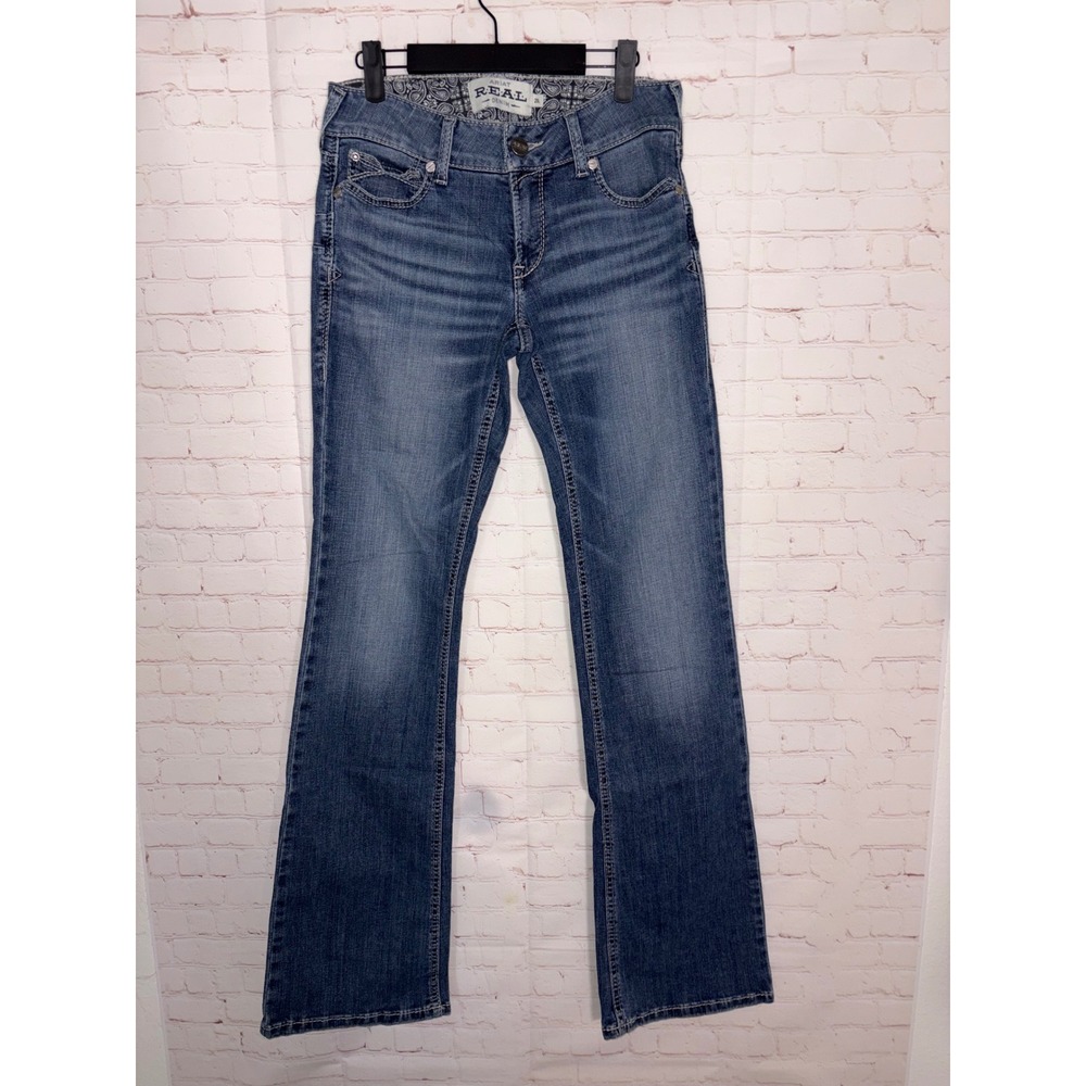 Ariat REAL Denim Mid Rise Bootcut Jeans Medium Wash Blue 28L Western Cowgirl